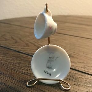1987 Precious Moments-Samuel J Butcher Vintage Mini Tea Cup & Saucer Holder-May